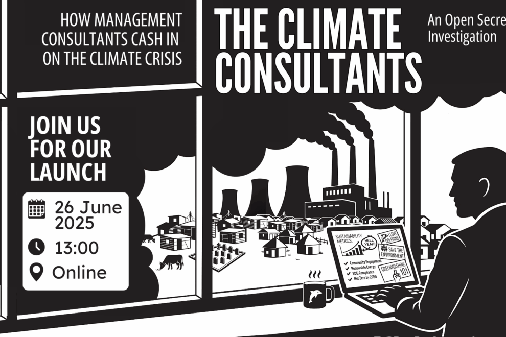 CLIMATE CONSULTANTS BANNER (YT) Climate Consultants Open Secrets investigation launch